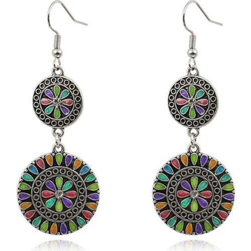 2020 new multicolor oil drop earrings round alloy crystal dangle earrings for women