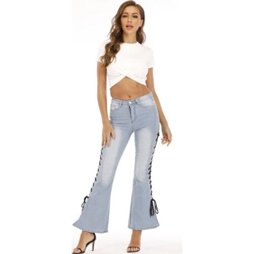 2021 HOT Spring Autumn Women Jeans Europe and America Women in flared jeans Braid rope Fashion All-match Trousers Wide leg pants