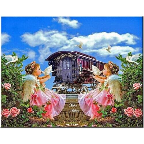 Angels sister 5D Diamond Painting Cross Stitch fairy carriage Diamond Embroidery Mosaic Decor Gift Handmade gift