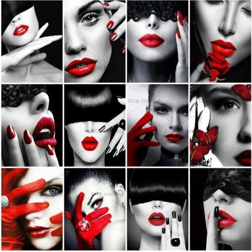 Diamond Painting Woman Face Full Square/Round Diamond Embroidery Woman Red Lips Rhinestone Mosaic Portrait Cross Stitch Crafts