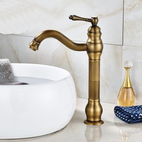 Antique Brass Bathroom Single Hole Basin Faucet Deck Mounted Vanity Sink Mixer Tap KD500