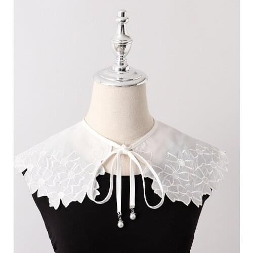 White Embroidery Fake Collar Women False Collar Female Necklace Choker Blouse Shawl Wrap Detachable Collar Bowtie Decor