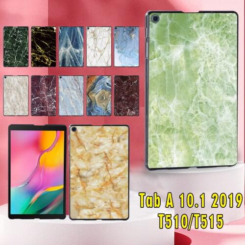 For Samsung Galaxy Tab A 10.1 2019 T510 T515 Marble Pattern Plastic Durable Tablet Protective Back Cover+Free Stylus