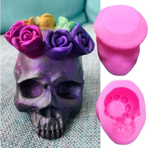 M2EA Flower Skull Candle Holder Epoxy Resin Mold Candlestick Casting Silicone Mould DIY Crafts Ornaments Mold