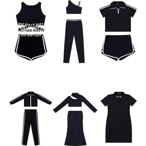 Children Jazz Dance Practice Clothes 16 Style Black Training Clothes Modern Hip Hop Dance Costume Logo Can Be Customized DQL5082
