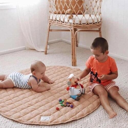 23GD Baby Cotton Play Mat Round Solid Color Cushion Soft Breathable Crawling Pad Kids Floor Rug Game Toy Blanket Gym Mat