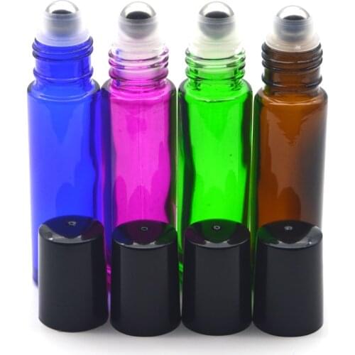 50pcs Empty 10ml Glass Roller Bottle Essential Oil Sample Colorful 10cc Roll-On ball thick Perfume Bottle Free Shipping