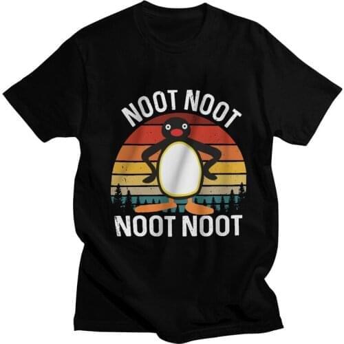 Retro Noot Noot Pingu T-shirt Men Fashion T Shirt Short Sleeve 100% Cotton Penguin Logo Meme Tshirt Unique Tees Tops