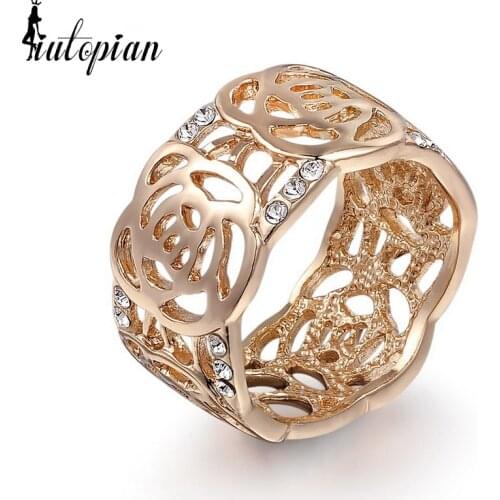 Italina Rigant 2017 New Arrival Rose Flower Hollow Design Ring For Women Anti-Allergy #RG96198