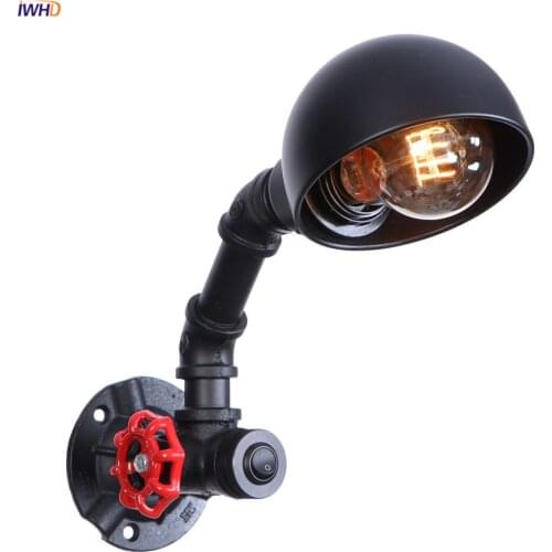IWHD American Country Retro Wall Lights Fixtures With Switch Black Water Pipe Light Loft Industrial Vintage Wall Lamp Luminaria
