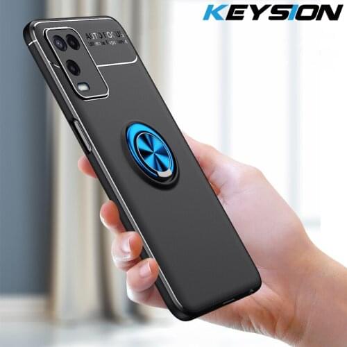 KEYSION Shockproof Phone Case for OPPO A54 4G Soft Silicone Metal Ring Stand Phone back cover for OPPO A55 5G A35 2021
