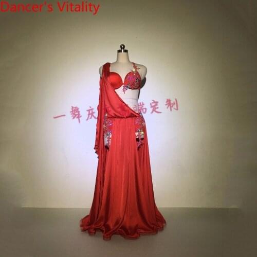 Customized New Belly Dance Rhinestone Bra Skirt Set Women Oriental Indian Opening Dance Group Competition Performance Costume