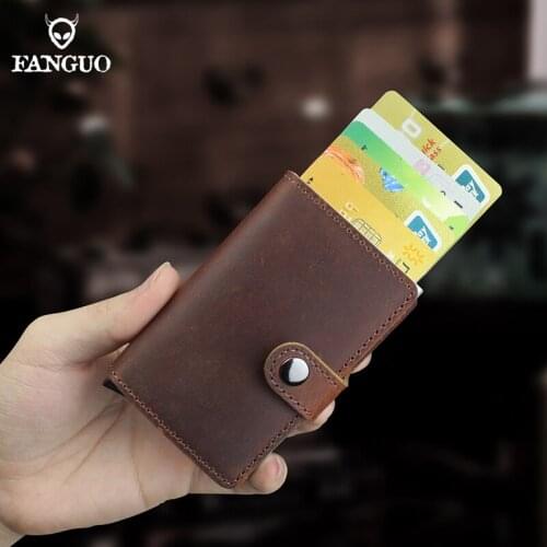 Rfid Blocking Card Holders Genuine Leather Smart Wallet Metal Aluminum Business Bank Card Case Purses Mini Money Purse