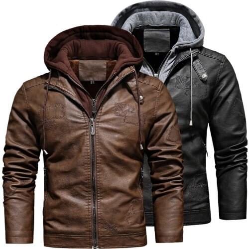 New Mens Leather Jackets Autumn Casual Motorcycle PU Jacket Men Winter Fleece Biker Leather Coats Brand Hooded Clothing EU Size