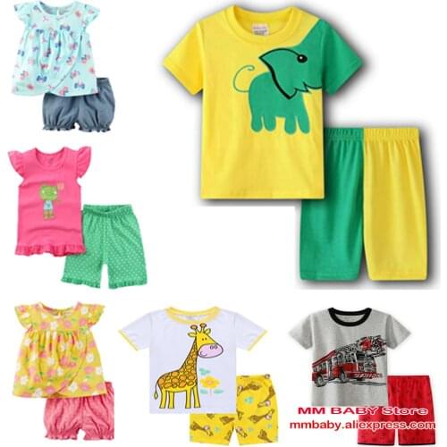 Summer Children Clothes Short Sleeve Mickey Minnie Cartoon Suit 1-7 Years Baby Boys Girls Cotton Set Kids Outwear Clothes