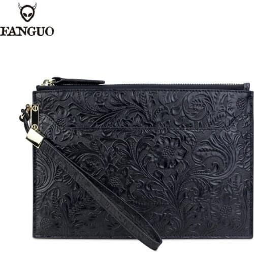 Large Capacity Business Clutch Bags For Men Genuine Leather Long Wallet Envelope Hand Bag Zip Handbags Phone Card Holder Purse