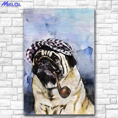 Large Size Wall art Wall Decor Wall Painting Sherlock-The-Pug oil Painting Print Nice Painting wall picture for living room