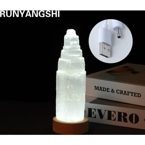 Natural crystal Healing Gemstones Decor Lamp Energy Jewelry, Selenite Stone Led Lamp,White Plaster Stone Mineral Home Bedroom