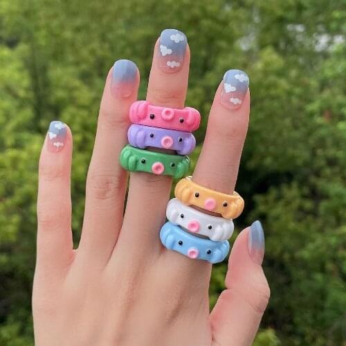 Cosysail New Cute Frog Octopus Bear Resin Acrylic Rings for Female Girl Y2K Simple Animal Aesthetic Funny Rings Jewelry 2021