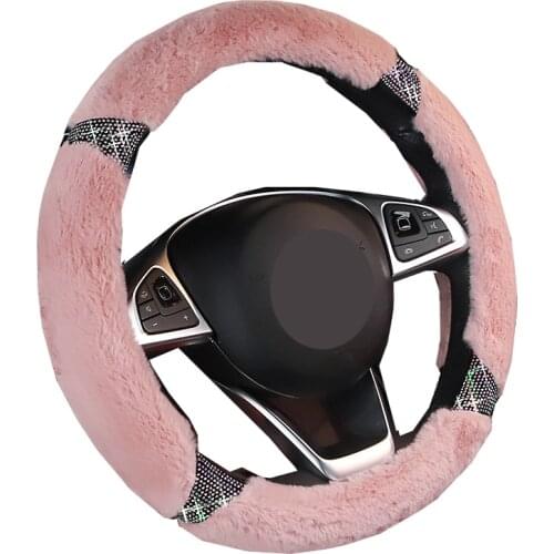Universal Car Steering Wheel Cover Rhinestones Plush Warm Comfortable Woman Girl Lovely Cute Winter Braid on the Steering-Wheel