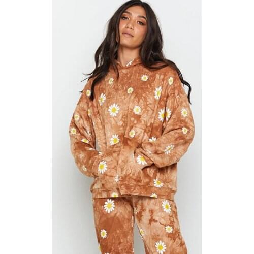 Autumn And Winter New 2020 Womens Hoodies Sweatshirt Long Sleeve Loose Tie Dyed Daisy Coat High Street Em