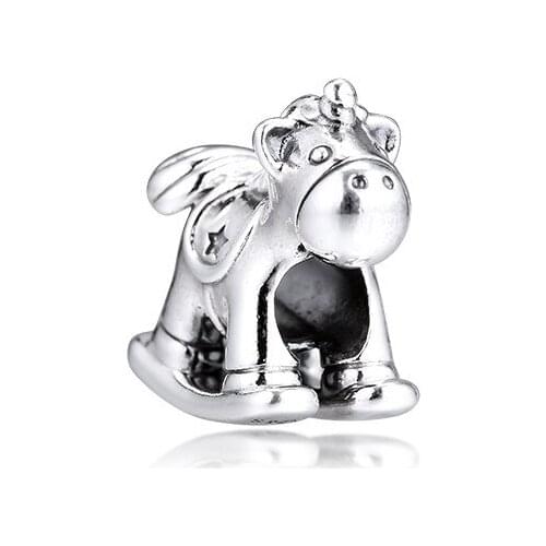 Bruno the Unicorn Rocking Horse Charms For Jewelry Making Fit For Beaded Chain Bracelets Sterling Silver Jewelry Woman DIY Beads