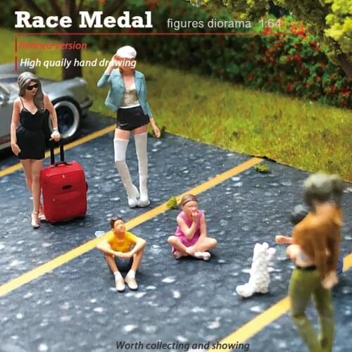 RM1:64 miniature creative landscape spot sand table man fashion little sister girl standing posture car scene car model park bui