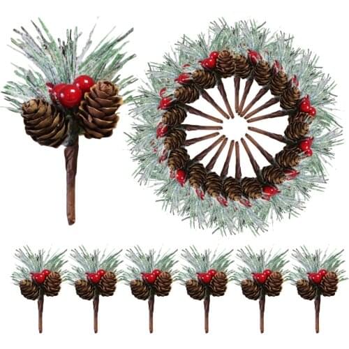 Christmas Decorations Pine Needles&Pine Cones Ornaments PVC Mini Festival Door Hangers Dining Tables 24pcs Holiday Party Xmas