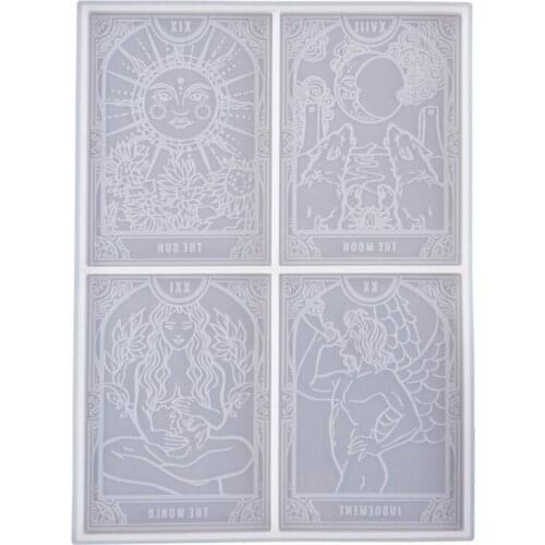 68UE Exquisite Tarots Cards Mould 4 Pcs/Set Mirror Silicone Mold for Pendant Key Chain Tarots Games Home School Decorations