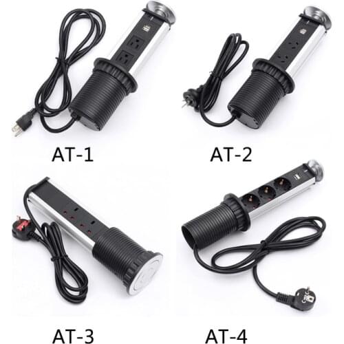 2019 USA/UK/EU/AU hidden kitchen tabletop pop up socket power orvibo 1 led+3*power+2 charge USB Aluminum shelf FBA fast shipping