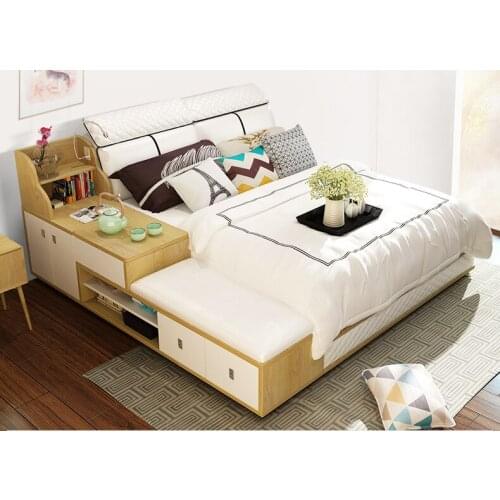 Genuine leather bed frame Modern Soft Beds with storage drawer Home Bedroom Furniture cama muebles de dormitorio / camas quarto