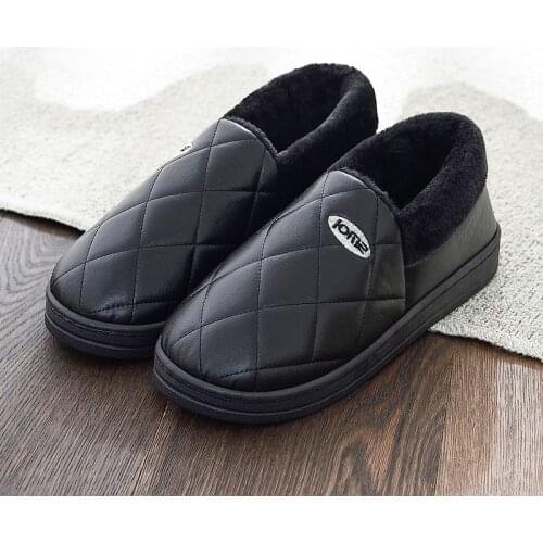Warm Winter Men Shoes Home Slippers Unisex Couple Plush Shoes Pu Leather Cotton Men Slippers Indoor Floor Household Bedroom Shoe