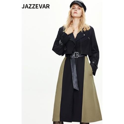 JAZZEVAR 2021 Spring Autumn New Original Design Contrast Color Windbreaker Womens Lengthened Fashion Windbreaker Womens Jacket