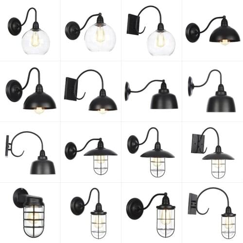 AC 110v-240v Indoor Outdoor Vintage Waterproof Wall Lamp E27 Led Bulb Black Metal Body Retro Light Foyer BedRoom Diningroom