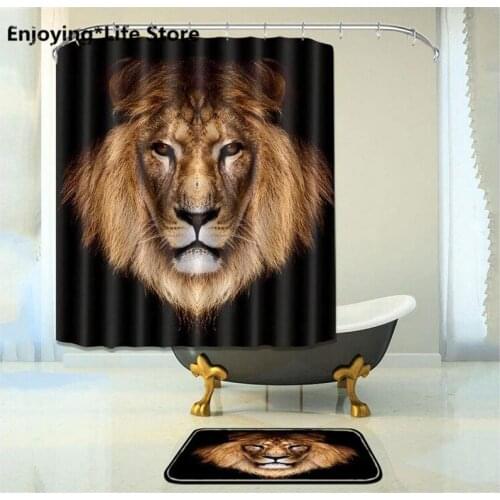 Waterproof Shower Curtain Lion Shower Curtain Set Bathroom Mat Polyester Fabric Shower Curtain 72''x72''with 12 Hooks
