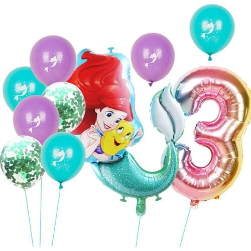 Large Mermaid Party Balloons 32inch Number Foil Balloon Kids Birthday Party Decoration Supplies Baby Shower Decor Helium Globos