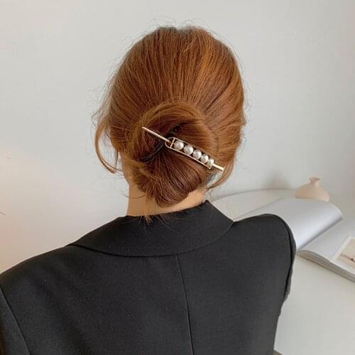 New Gold Metal Geometric Round Square Pearl Hollow Removable Top Clip Hairpin Headwear Accessories for Women Jewelry Hairpins