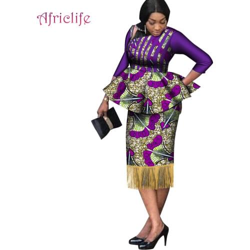 Two Pieces Set African Printed Pleated Top and Pencil Skirts WY9174