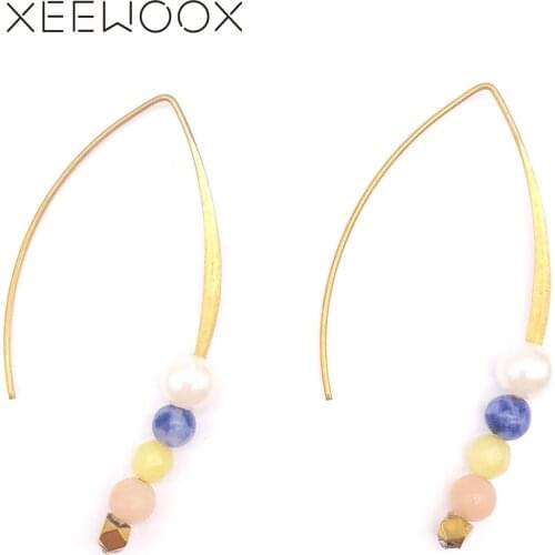 Bohemia Drop Earring Gold Color Woman Statement Drop Earring Natural Stone Geometric XEEWOOX Design Party Gift Earring