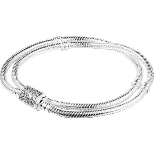 100% 925 Sterling Silver Jewelry Moments Double Wrap Barrel Clasp Snake Chain Bracelets for Women DIY Charms Bracelets & Bangles