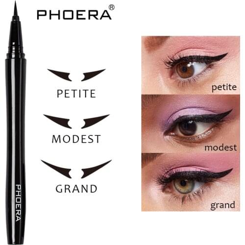 PHOERA Liquid Eyeliner Pencil Makeup Lasting Waterproof Not-blooming Eyeliner Pen with 12 Pair Eyeliner Tail Sticker TSLM1