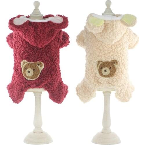 Winter Warm Fleece Liner Velvet Four-legged Dog Clothes Cute Bear Hood Puppy Jumpsuit for Dogs