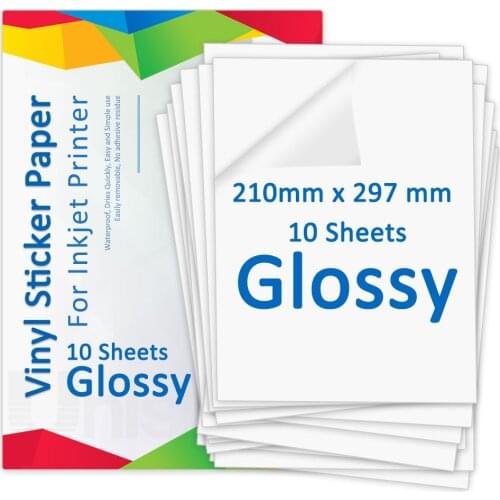 10 SHEETS A4 Glossy Printable Vinyl Sticker Paper Inkjet Printer Paper 210*297mm Copy Paper Vinyl Paper use for Inkjet Printer