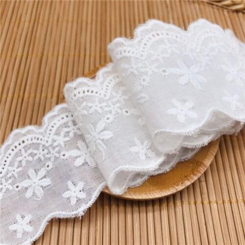 14 Yards both edges cotton yarn Embroidered lace fabric trim with high quality soft cotton fabric lace border