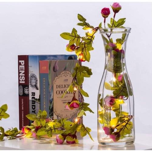 2M 5M 10M LED Rose Flower Leaf Vine Garland Battery Operated Copper wire String Light For Christmas Party Wedding Decoration
