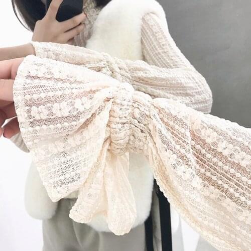 2020 summer new lace women blouse ruffles turtleneck lantern sleeved solid hollow out slim lady elegant pullovers outwear tops