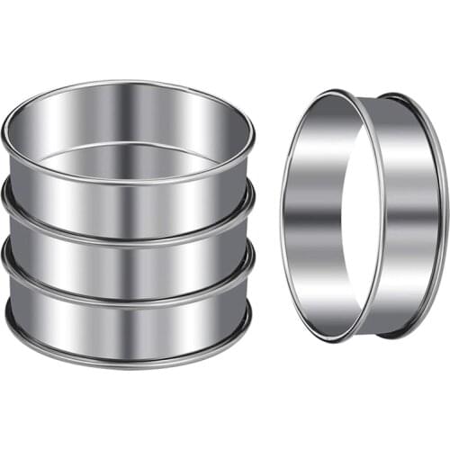 4 Pcs Muffin Tart Rings Double Tart Ring Stainless Steel Round Ring Mold for Home Cooking Baking Tools