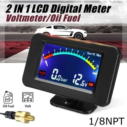 9x6x3.5 cm Universal 2 In1 LCD Car Digital Gauge Voltmeter/Oil Fuel Gauges 1/8 NPT 12-24V for Car Motorcycle