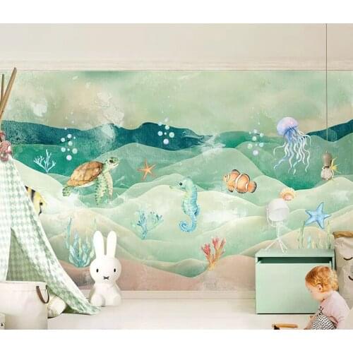 Bacaz 8d Marine Animal Wall paper Mural 3D Cartoon Sea Turtle Wallpaper sticker paper For Kids room Background Wall Murals Decor