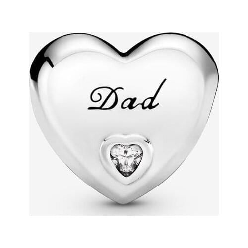 Wholesale 925 Sterling Silver Beads Fit Original Pandora Bracelets Dad Heart Charm Women DIY Fashion Jewelry Gift